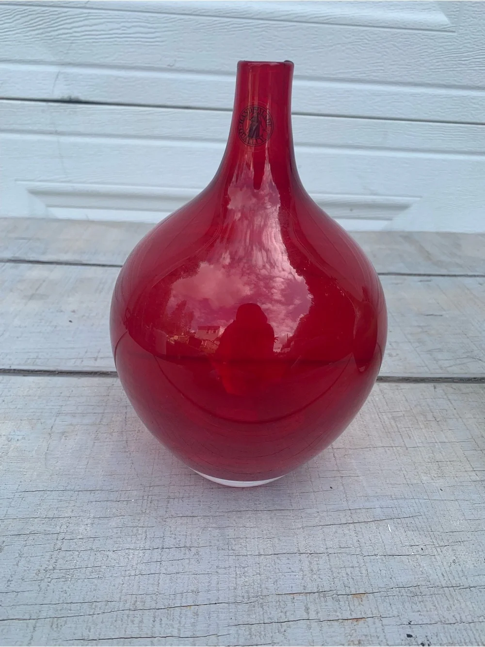 Red & Olive Green Art Glass Salong Vase Hand Blown J Jelinek Retired Style pair